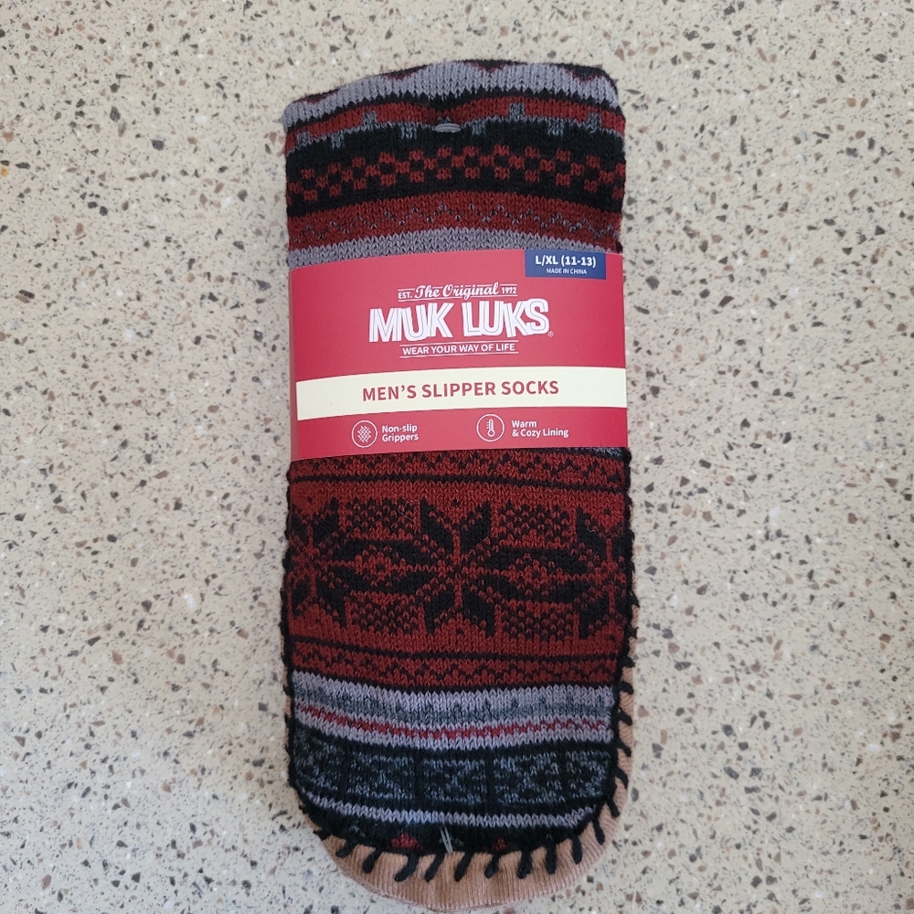 MUK LUKS Mens Slipper Cabin Socks Size L/XL 11-13 Warm Cozy Lining Non Slip Sole